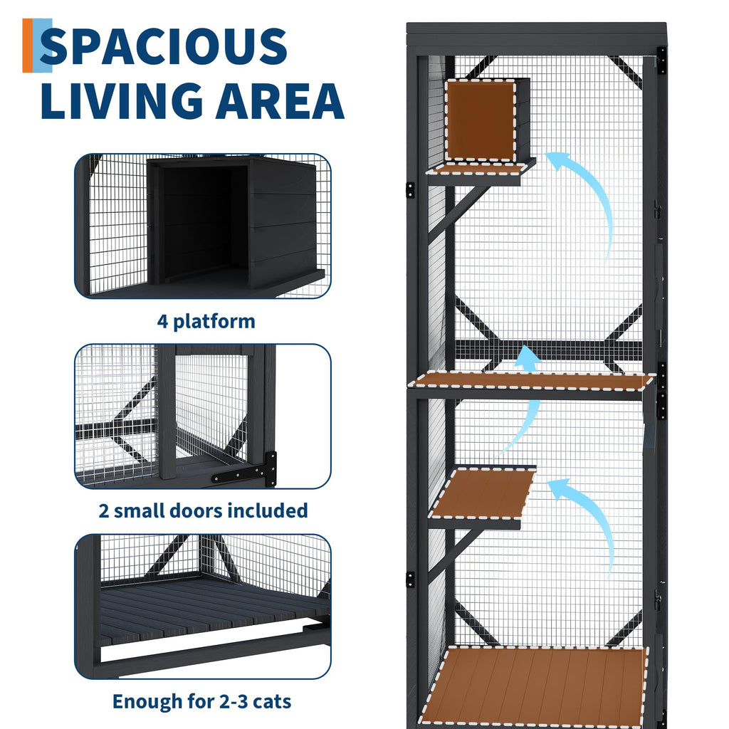 Garvee Outdoor Cats House with 4 Wheels, Walk-in Cat Cage, Catio Outdoor Enclosure Extra Large