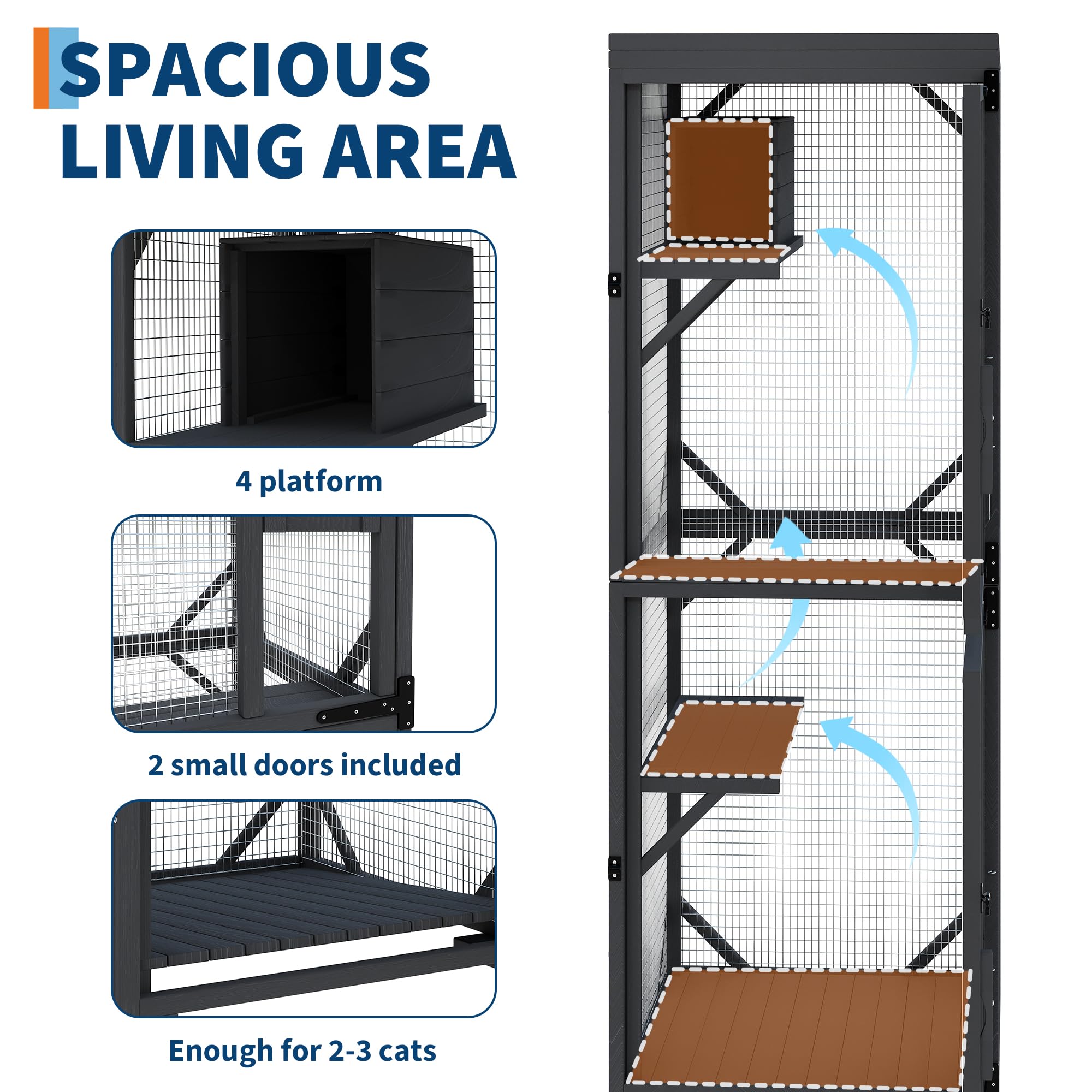 Garvee Outdoor Cats House with 4 Wheels, Walk-in Cat Cage, Catio Outdoor Enclosure Extra Large