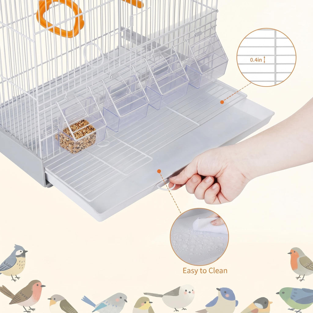 Garvee Flight Bird Cage with Slide Out Tray and Bottom Grate, Budgies Cockatiels Lovebirds Canaries Parakeet Cage, Stackable Design for Small and Medium Birds, White