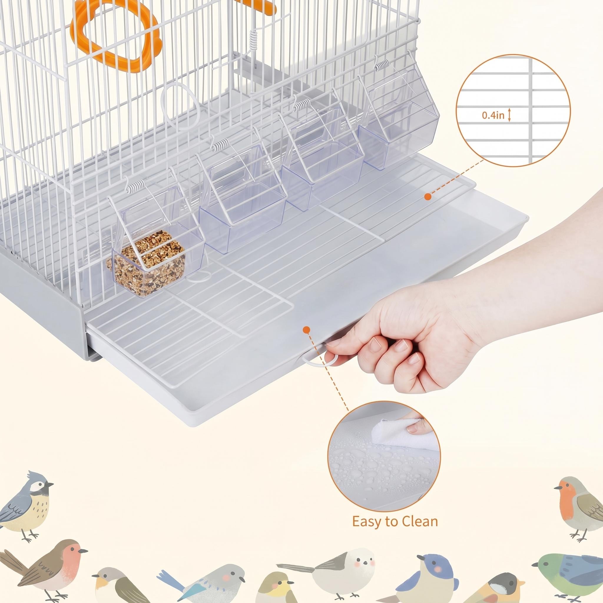 Garvee Flight Bird Cage with Slide Out Tray and Bottom Grate, Budgies Cockatiels Lovebirds Canaries Parakeet Cage, Stackable Design for Small and Medium Birds, White