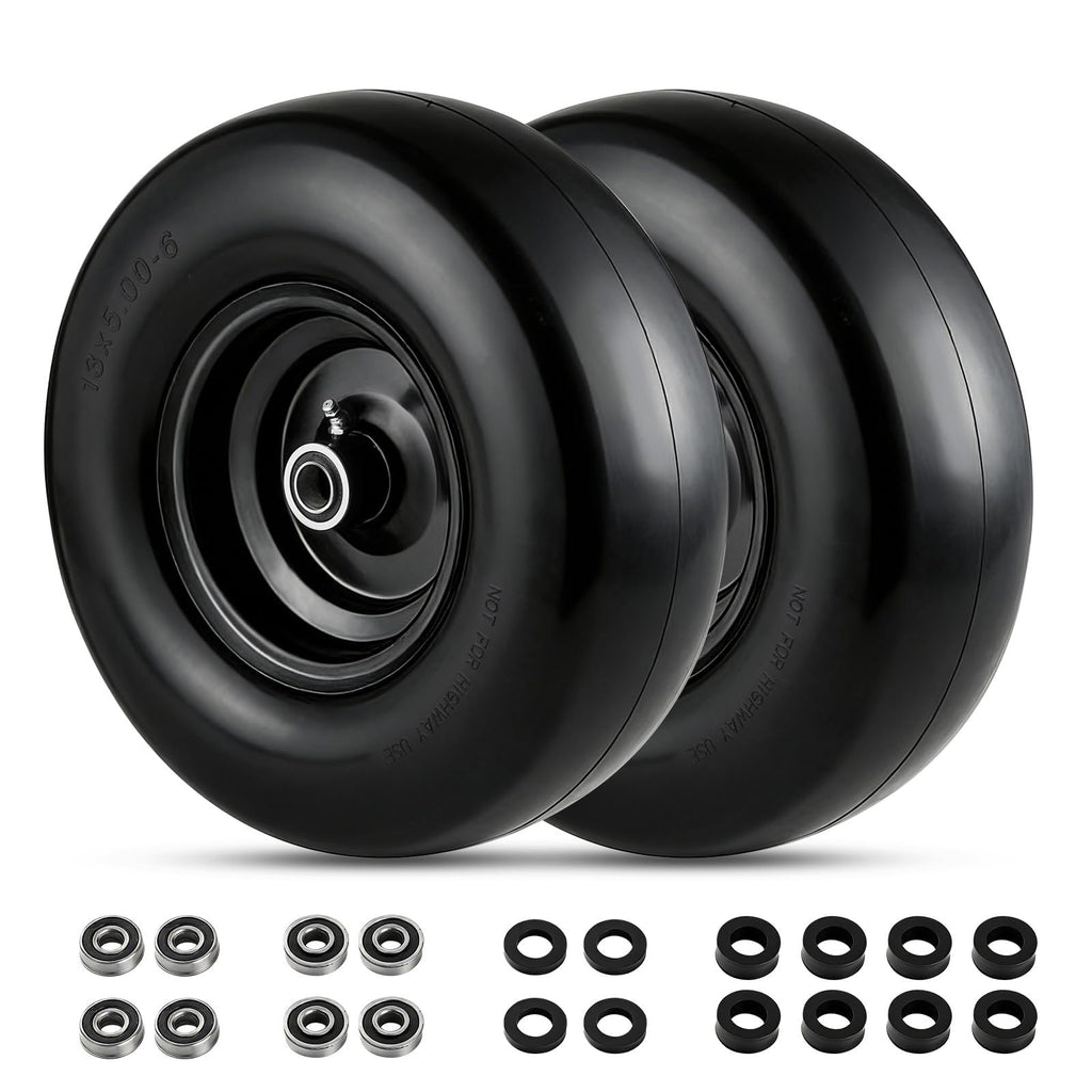 Garvee 13X5.00-6 Flat Free Golf Cart Tire and Wheel Set - Polyurethane, Heavy Duty 353 lbs Capacity, Steel Rim, Multiple Bushings, Lawn Mowers & Utility Carts