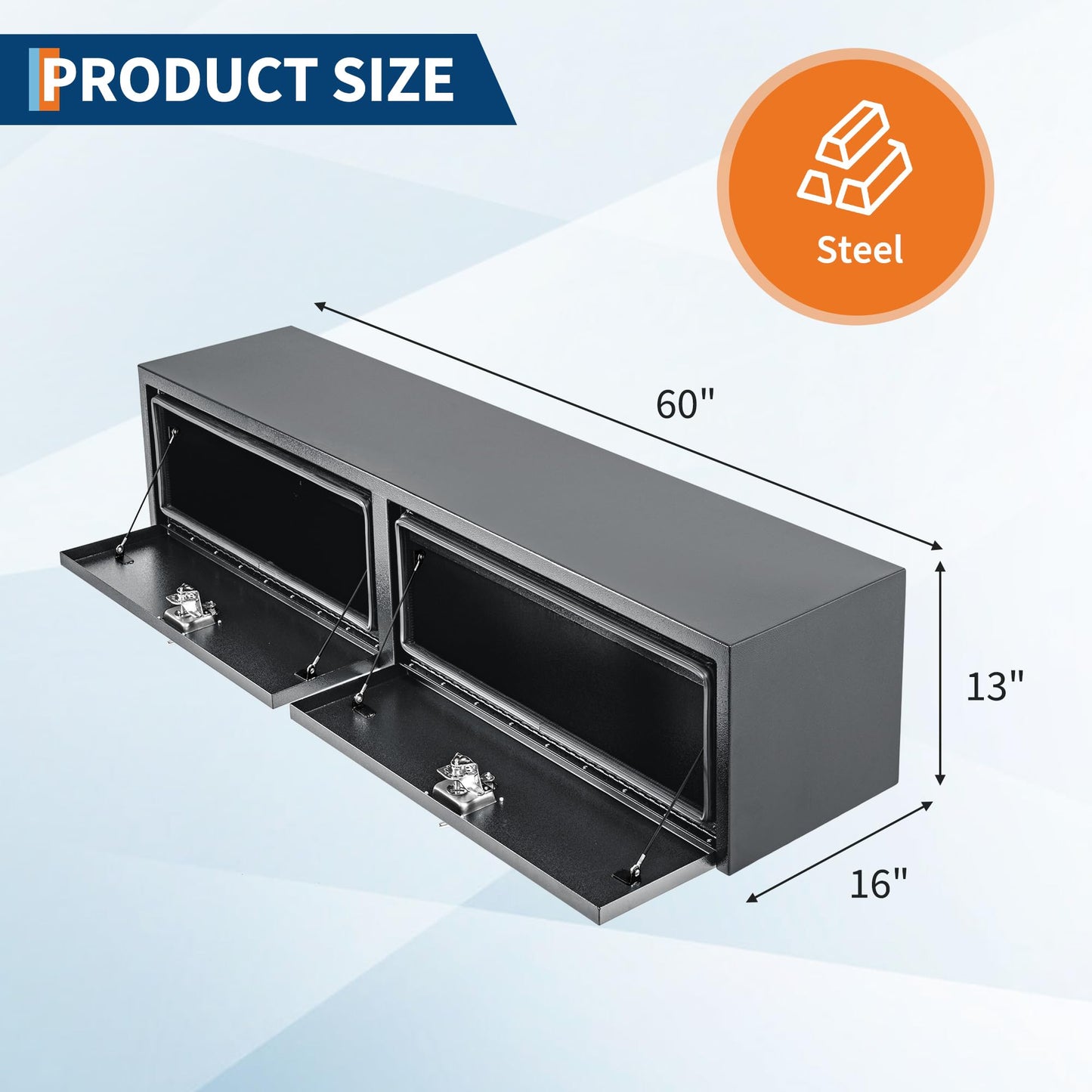 Garvee 60"X16"X13" Black Steel Underbody Truck Tool Box, Truck Bed & Underbelly RV Storage Box, Locking t-Latch, Weather-Resistant, Heavy-Duty Job Box for Pickup Truck Bed, RV, Trailer