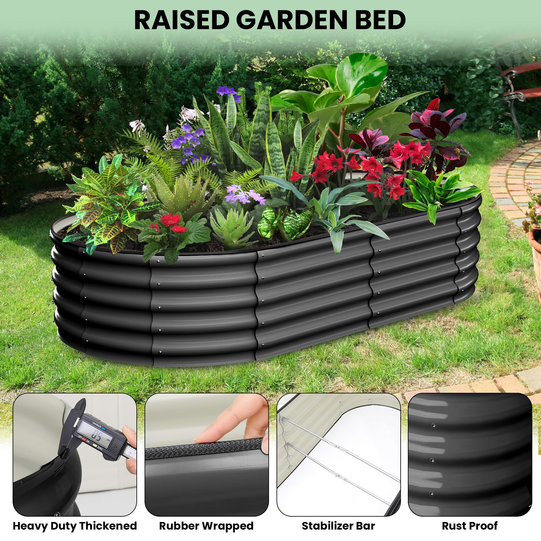 Garvee Galvanized Raised Garden Bed 8x2x1FT Rust-Resistant Durable Steel Open Bottom Design Metal Planter Box for Vegetables Flowers Outdoor Gardening