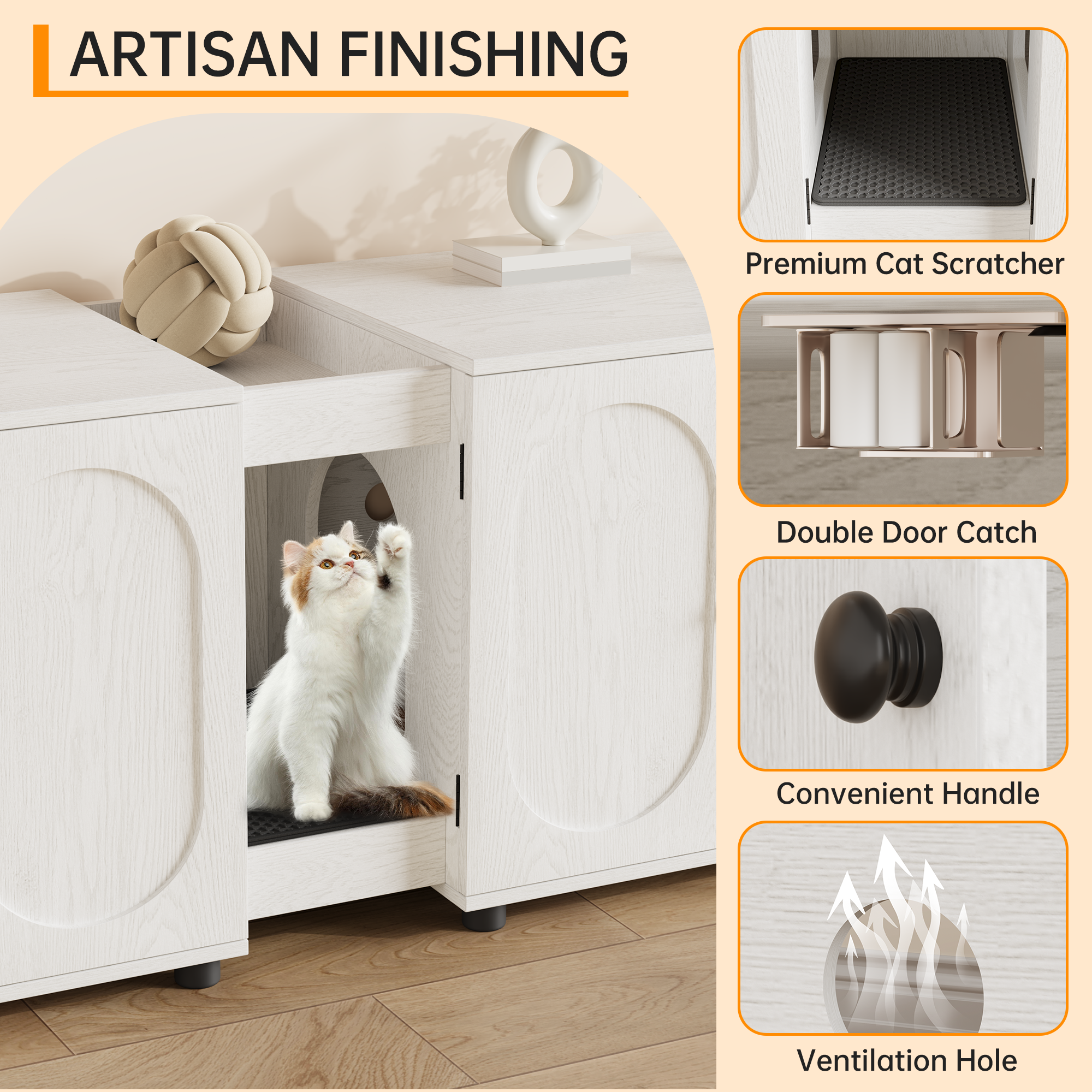 Garvee Cat Litter Box Enclosure, 55.1" Double Litter Box Furniture Large Cat Box Enclosure Kitty Litter Box for 2 Cats Hidden Cat Litter Cabinet Double Cage with Cat Litter Pad, White | Oval