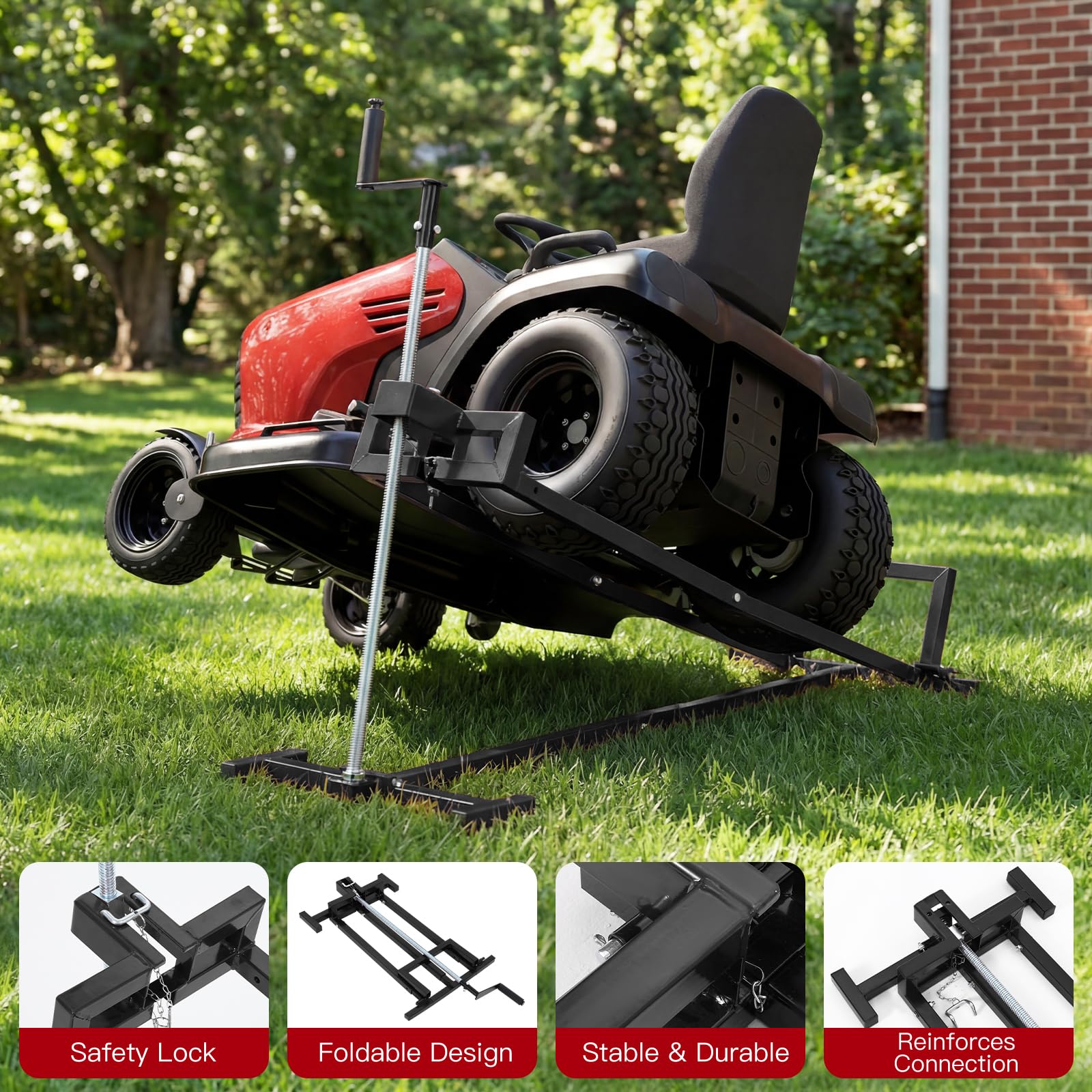 Garvee 880 lb Heavy Duty Lawn Tractor Lift Jack - Telescoping Collapsible Mower Maintenance Stand for Zero Turn Mowers, ATVs & Riding Tractors, Power Drill Compatible, Black