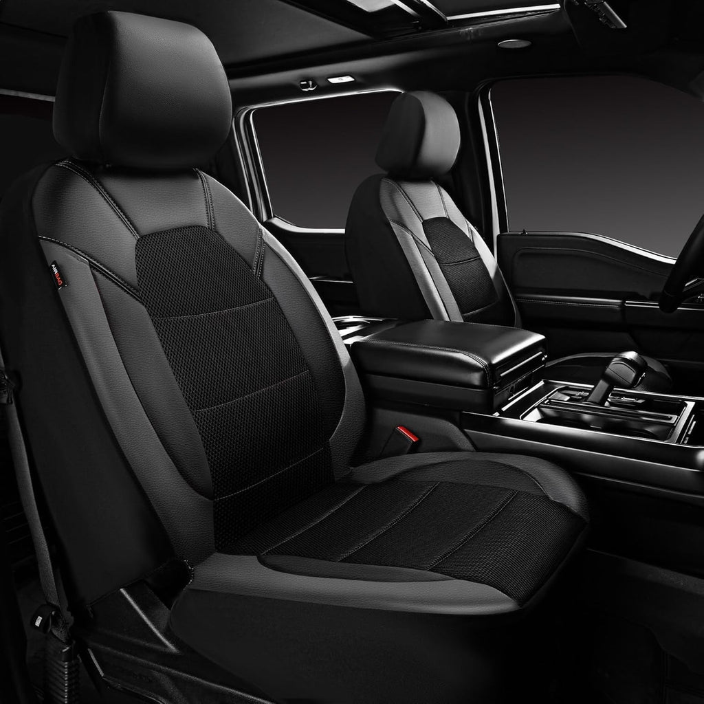 Garvee Global 9-Piece PU Leather Car Seat Cover Set – Full Coverage, Waterproof, Breathable, Non-Slip, Safety Cushion Compatible, Easy Installation – Fits Auto, Ford, Audi, Toyota, French Car, Mini, Includes Headrest Covers – Gray