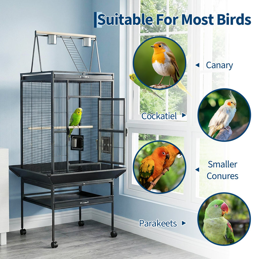 Garvee 60"h Large Bird Cage, Rolling Play Top Parakeet Cage, Big Bird Cages for Parrots, Parakeets, Cockatiels, Conures, Budgie, Lovebird