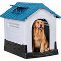 Garvee X-Large Dog House Outdoor with Air Vents and Elevated Floor for Medium Large Dogs, Plastic Waterproof Doghouse Sloping Roof, Easy Clean and Assemble, Blue