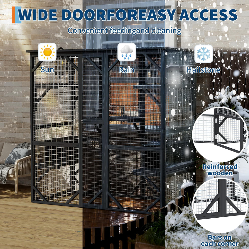 Garvee Catio Outdoor Window Cat Enclosure, Walk-in Cat Cage, Catio Outdoor Enclosure Extra Large, Black