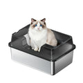Garvee Extra Large Stainless Steel Cat Litter Box, High Side Litter Box with Non-Stick, Scoop & Odor-Resistant, Metal Cat Pan for Multiple Cats, Rabbits & Small Pets, Easy to Clean, Black