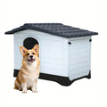 Garvee 2-Door Large Dog House for Indoor and Outdoor Dog House with Fold-Out Porch Elevated Base, Waterproof Pet House for Small and Medium Dogs, Easy Assembly, Gray (38''L x 26''W x 31''H)