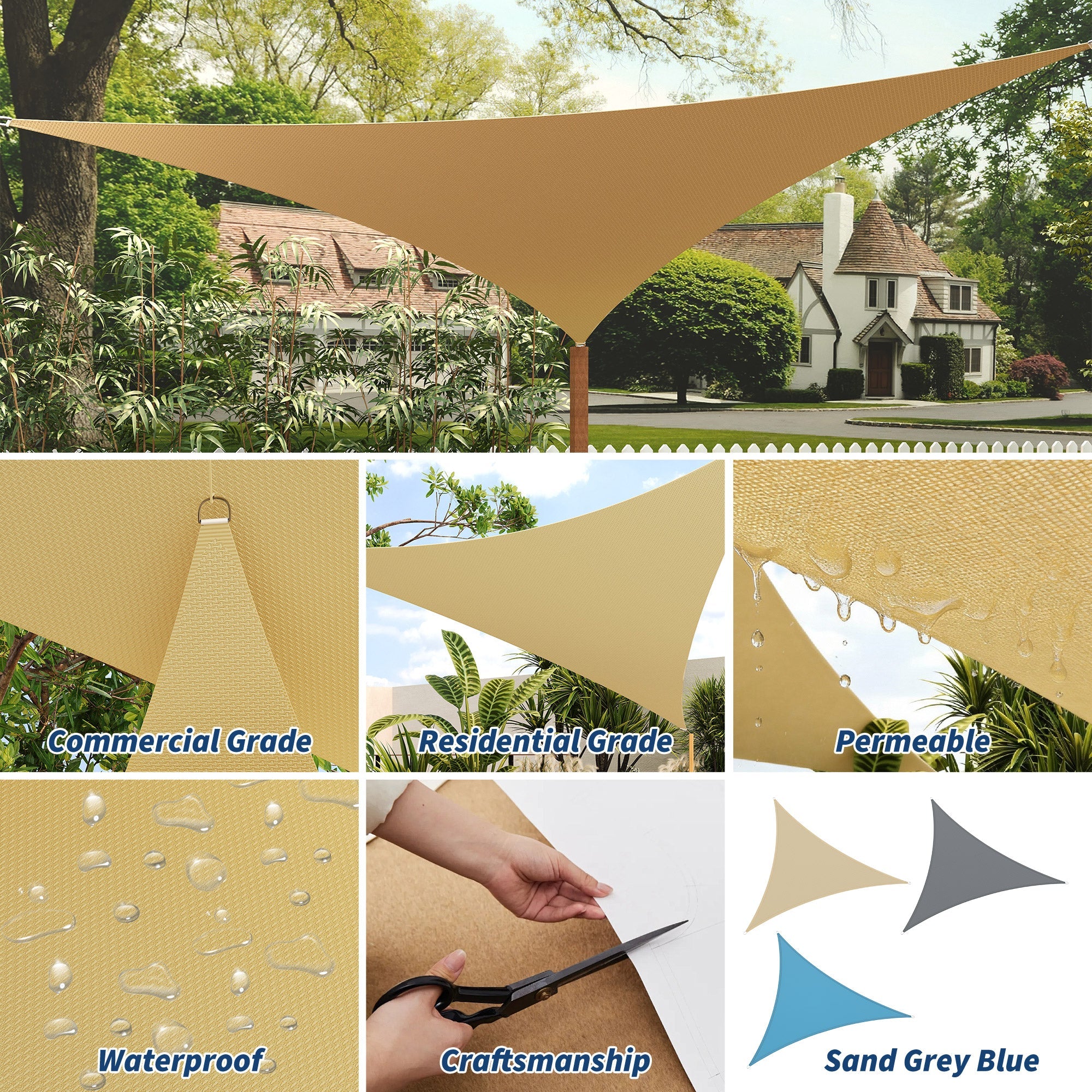 Garvee Sun Shade Sail 12'X12'X12' Triangle Sand UV Block Sunshade for Backyard Yard Deck Patio Garden Outdoor Activities and Facility, Sand