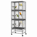 Garvee Heavy Duty Carbon Steel Bird Cage - 74 Inch Stackable Aviary with 3 Dividable Compartments, Removable Trays, Spacious Flight Enclosure for Parakeets, Cockatiels, Conures, Finches - Silver Black