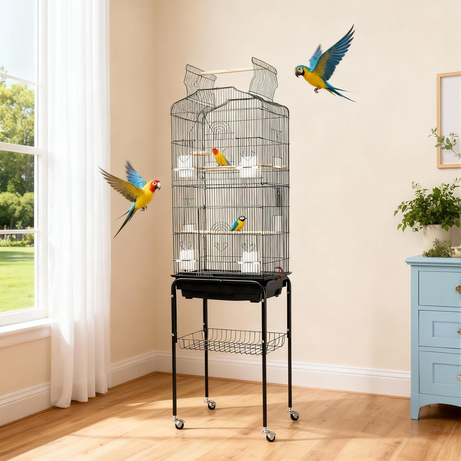 Garvee 59.5Inch Large Bird Cage, Metal Parakeet Cage with Rolling Stand, Parrot Cage, Feed Bowls for Parakeets, Cockatiel, Conures, Cockatoo