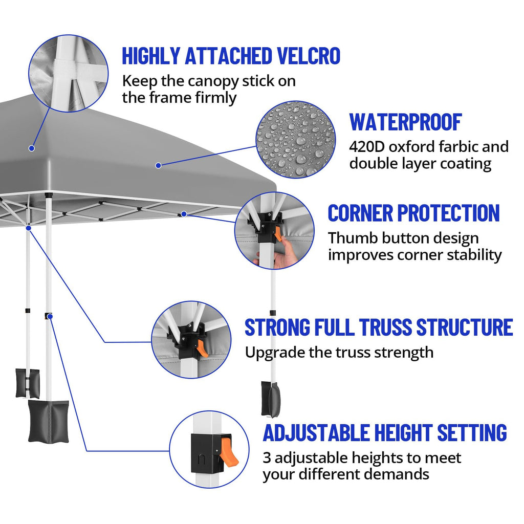 Garvee Gray 10' x 20' Pop Up Canopy Tent, Heavy Duty Waterproof Event Shelter with 6 Sidewalls, UPF 50+ Oxford Fabric, Adjustable Height & Wheeled Bag