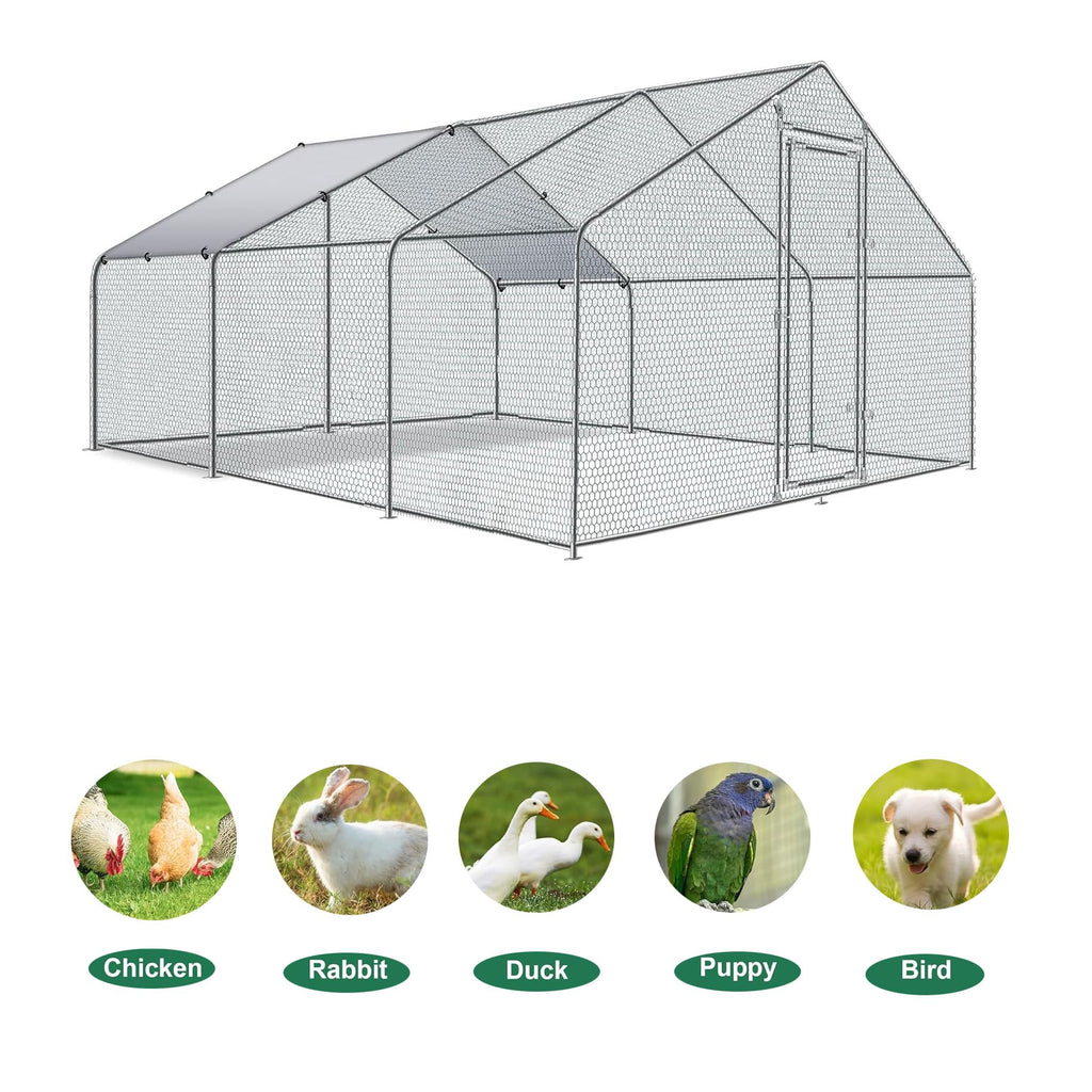Garvee Large Walk-in Chicken Coop 9.84x19.68x6.56 FT – Sturdy Metal Poultry Enclosure with Spire Roof and Security Lock – Ideal for Hens, Ducks, Rabbits – For Backyard, Farm – Natural Color