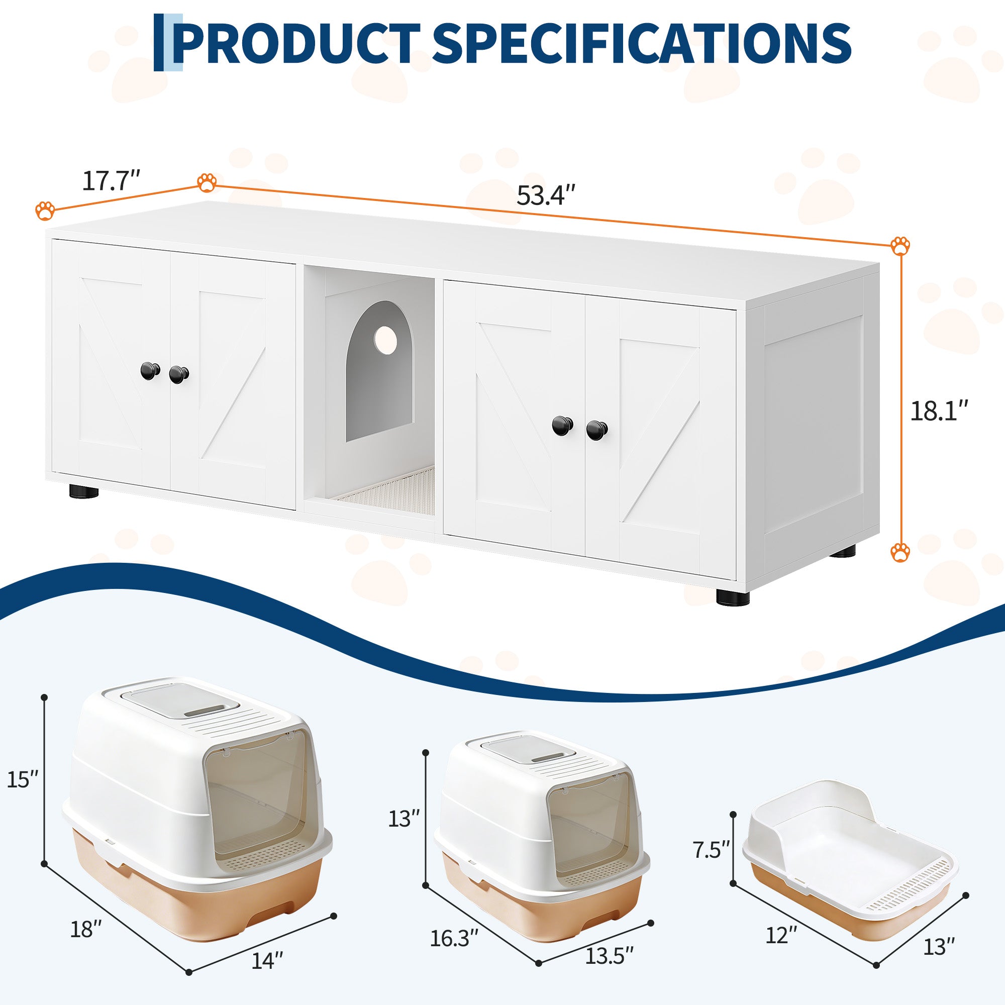 Garvee Cat Litter Box Enclosure for 2 Cats, Hidden Litter Box Furniture Cabinet with Double Room, Double Cat Litter Box Enclosure, Indoor Cat House, 43.4 x 18.1 x 17.7 Inches