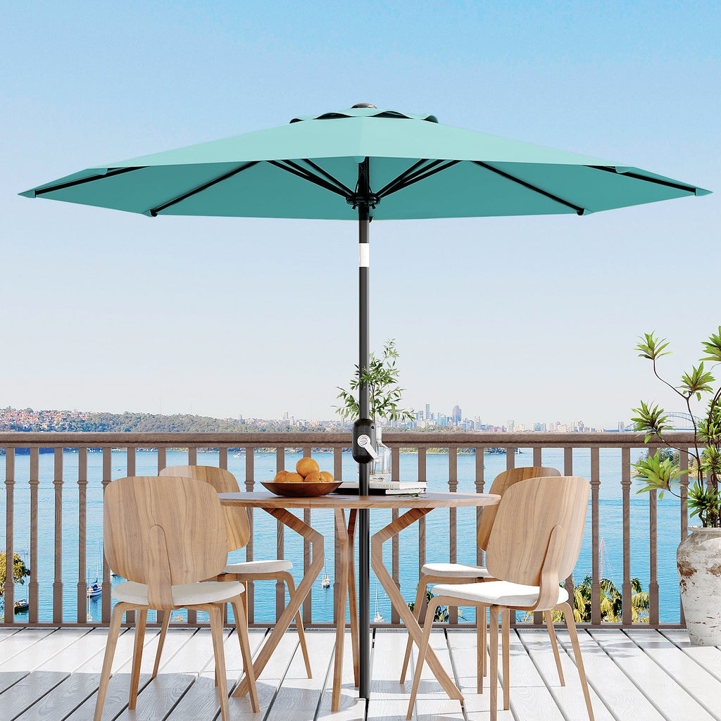 Garvee 9 ft Outdoor Patio Umbrella with 8 Sturdy Ribs, Crank Lift, Push-Button Tilt & UV-Resistant Waterproof Canopy for Pool, Deck, Yard & Garden, Lake Blue