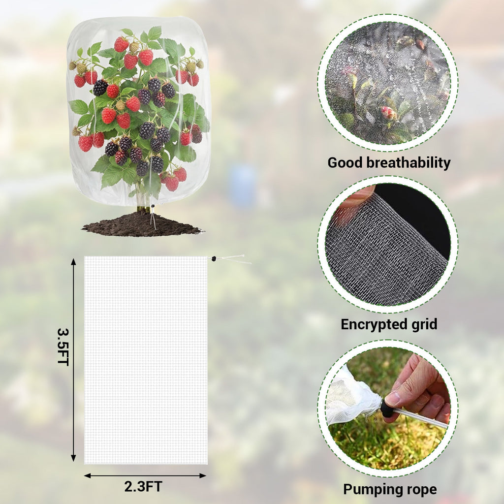 Garvee 12-Pack Plant Covers with Drawstring, 2.3' × 3.5' Breathable Garden Mesh Bags for Bird, Insect & Light Frost Protection, Reusable Netting for Vegetables, Flowers and Shrubs