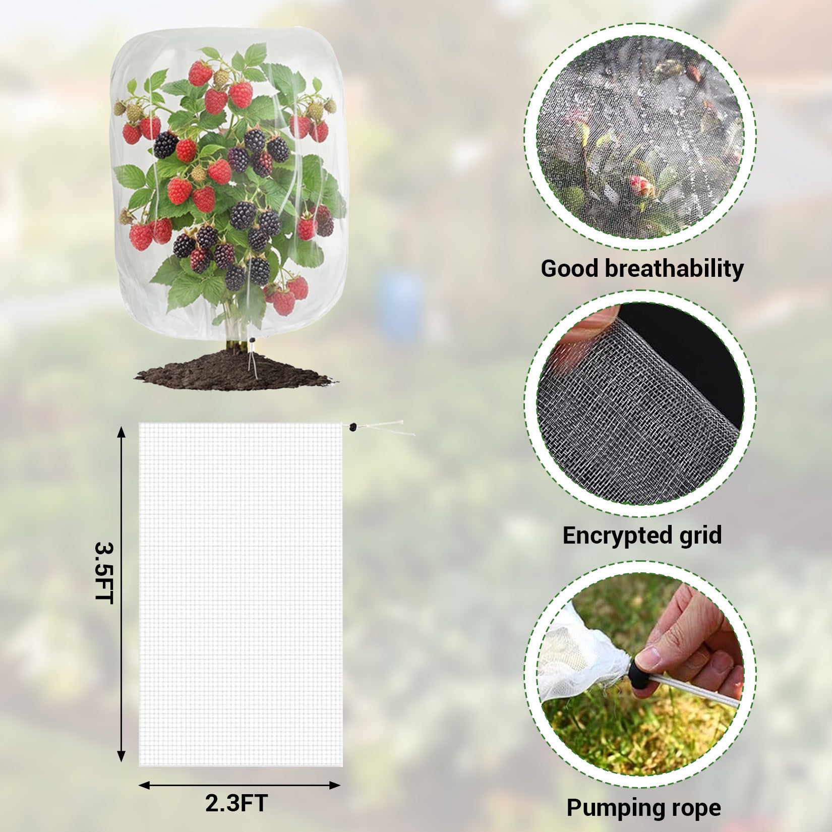 Garvee 12-Pack Plant Covers with Drawstring, 2.3' × 3.5' Breathable Garden Mesh Bags for Bird, Insect & Light Frost Protection, Reusable Netting for Vegetables, Flowers and Shrubs