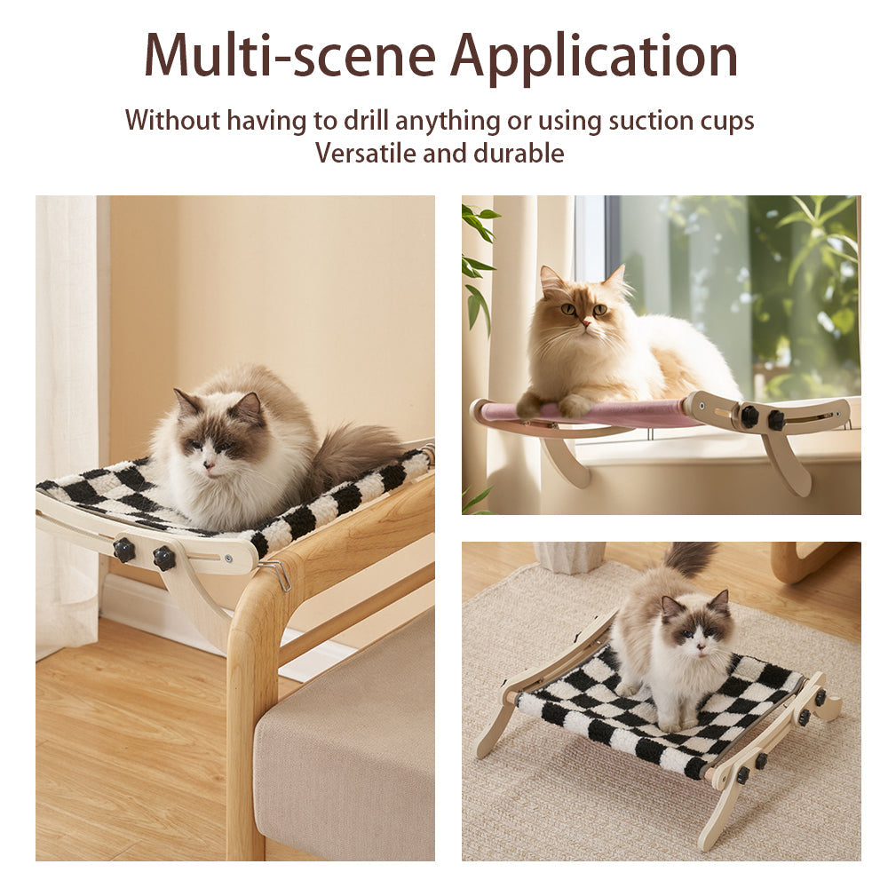 Garvee Cat Window Perch, Cat Radiator Bed Hammock, Holds Up to 18kg Wooden Seat Cats Bed, No-Screw Adjustable and Suction Cups, for Windowsill, Bedside, Radiator, Easy Assembly
