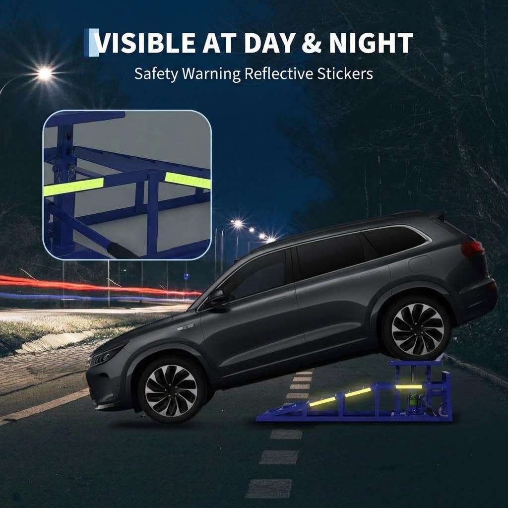 Garvee 2PC Hydraulic Car Ramps with Wheels - 5T/11,050 lbs Capacity, 9"-14.2" Lifting Range, Heavy-Duty Car Lift Ramps with Night-Reflective Stickers for Home and Garage, Blue