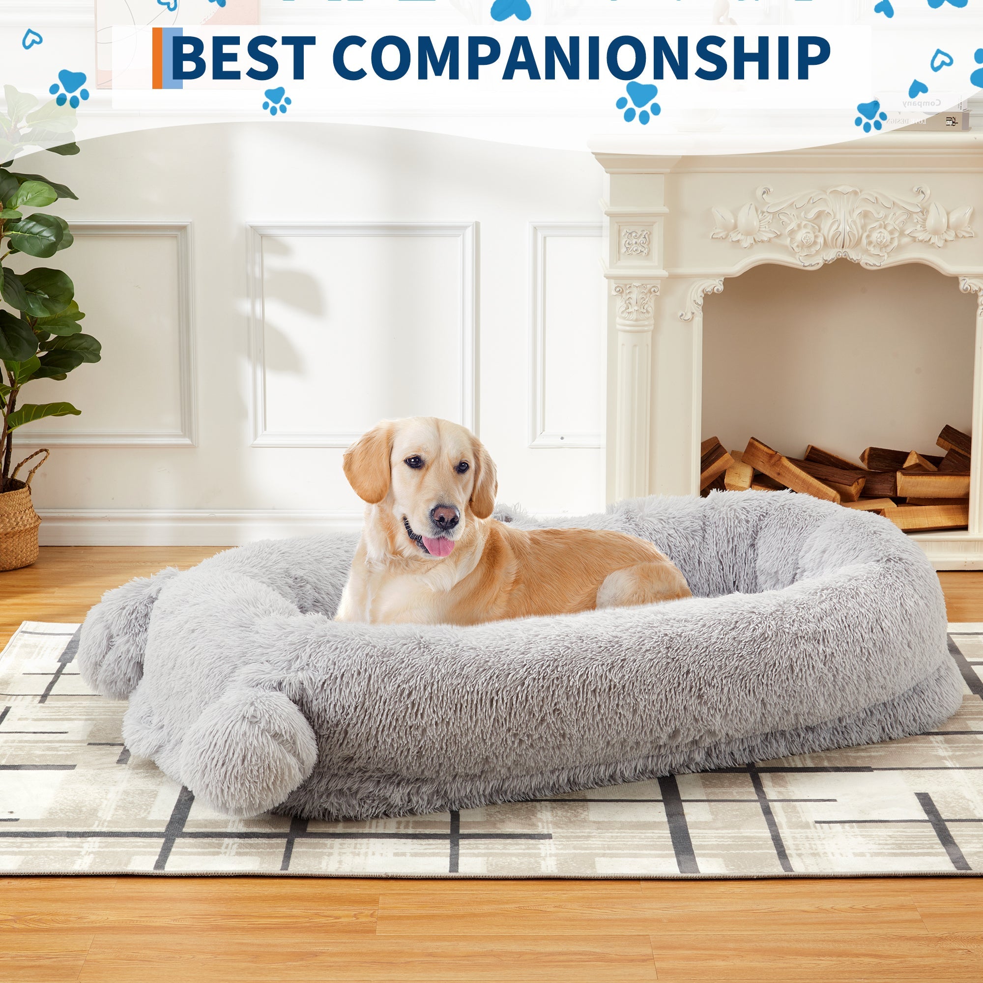 Garvee Human Dog Bed, 71 in x45 in x12 in Large Dog Bed with Blanket, Storage Pockets, Portable Handle, Removable Cover, Human Size Pet Bed for Adult, Gray