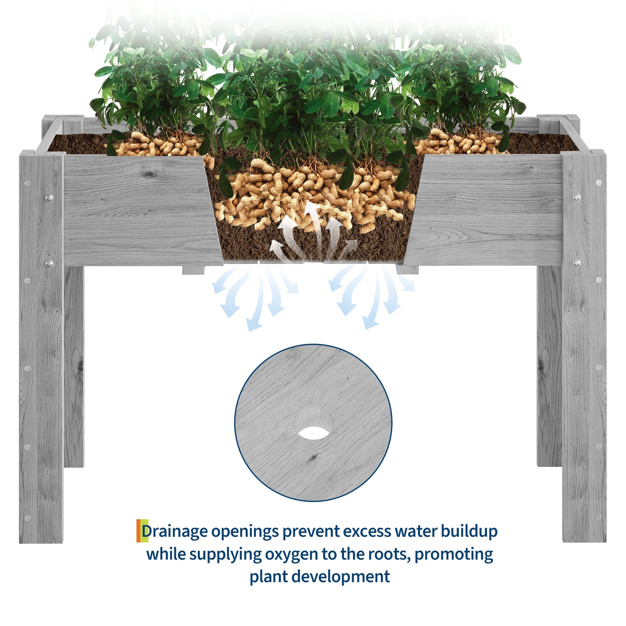 Garvee Ergonomic Wooden Raised Garden Bed with Legs & Hooks, 47" x 30" x 22" Large Outdoor Planter Box with Non-Woven Liner, Easy Assembly for Vegetables, Herbs & Flowers, Gray