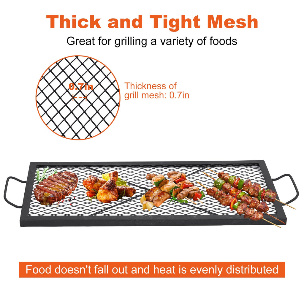 Garvee 44x15 inch Rectangular Fire Pit Grate, 44lbs Load Capacity Heavy Duty Carbon Steel Grill Grate with Handles, 1112°F Heat Resistant Cooking Mesh for Outdoor Camping & Backyard BBQ, Black