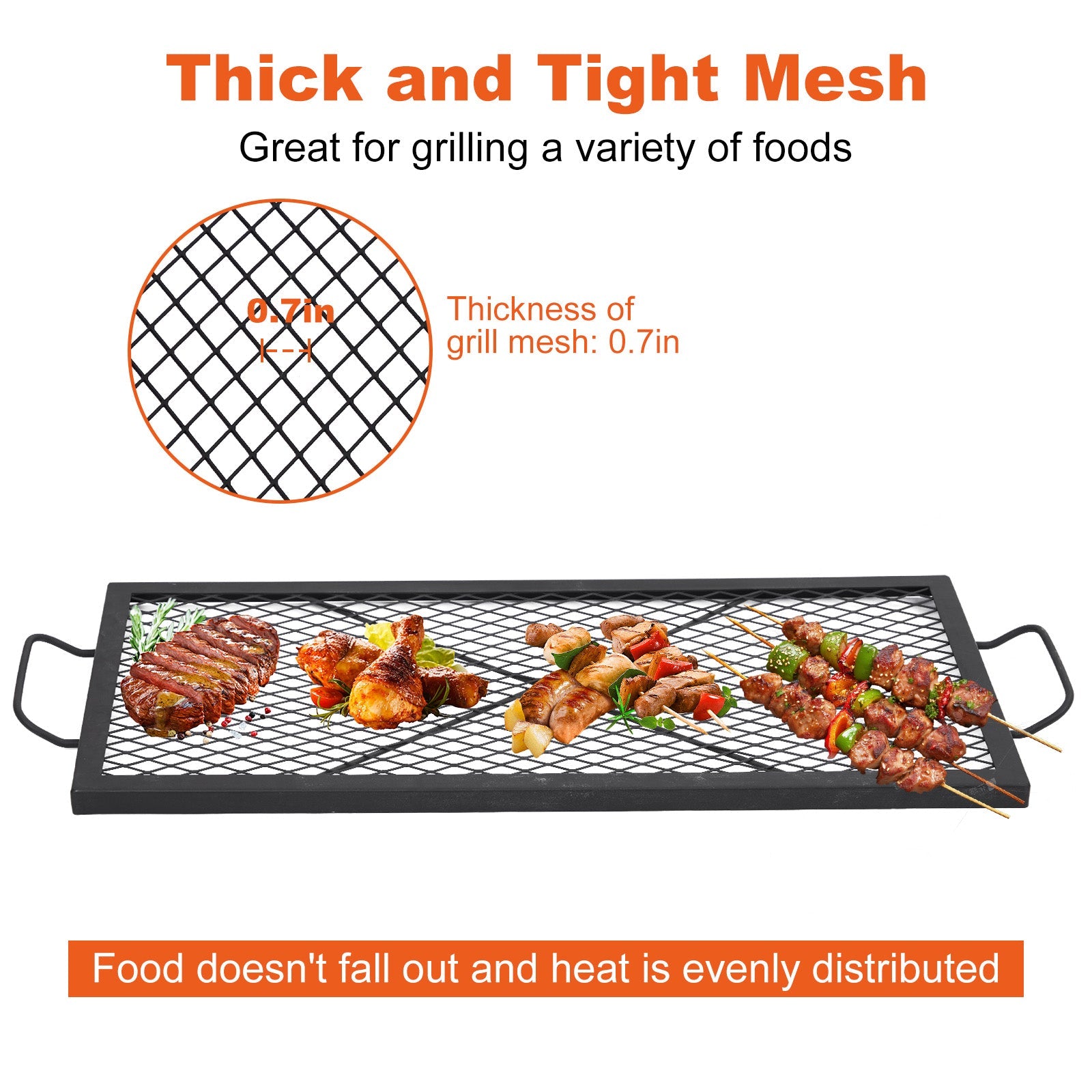 Garvee 44x15 inch Rectangular Fire Pit Grate, 44lbs Load Capacity Heavy Duty Carbon Steel Grill Grate with Handles, 1112°F Heat Resistant Cooking Mesh for Outdoor Camping & Backyard BBQ, Black