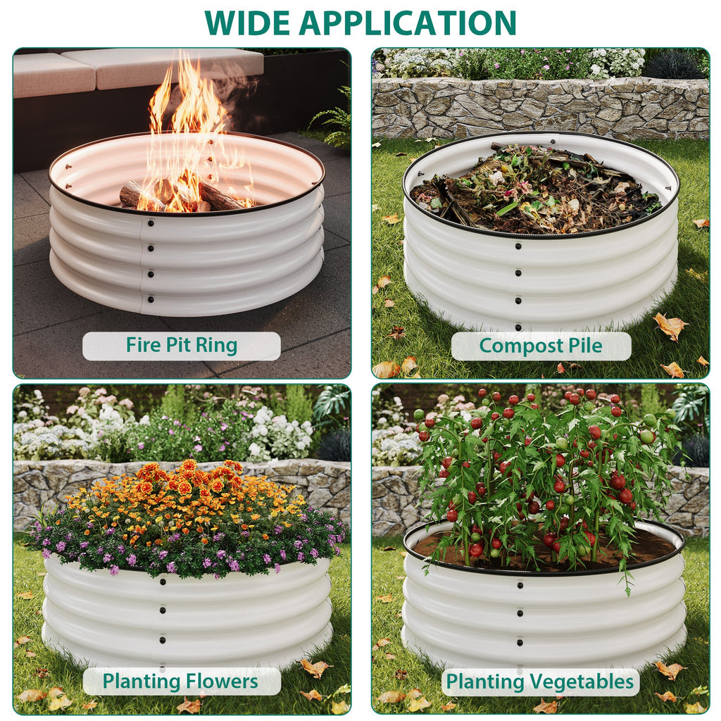 Garvee Round Metal Raised Garden Bed, 2x1FT Galvanized Planter Box, Rust-Resistant, Open Bottom, Safe Edge, Easy Assembly for Vegetables, Flowers & Herbs – White
