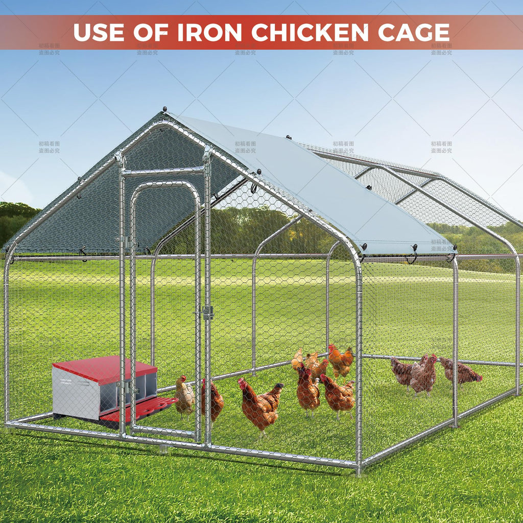 Garvee 4-Hole Metal Chicken Nesting Boxes for Chicken Coop, Roll Away Poultry Laying Box with Sloped Anti-Perch Roof, Removable Trays with Protective Flip Covers for Clean Automatic Egg Collection, Red & Silver (41.7" L x 18.9" W x 18.5" H)