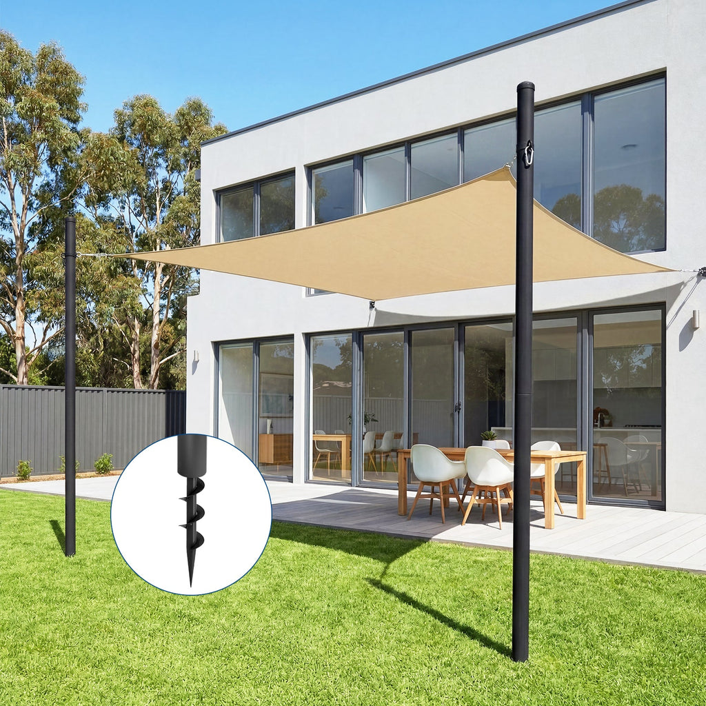 Garvee 2 Pack 10FT Shade Sail Poles with Spiral Ground Anchors & D-Clamps, Heavy-Duty Outdoor Sun Shade Support Posts for Patio, Garden, Black