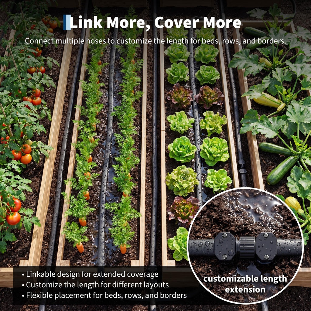 Garvee Flat Soaker Hose for Flower Beds & Vegetable Rows, 75 FT Linkable Drip Hose with Flexible, Kink-Resistant and Leakproof Design