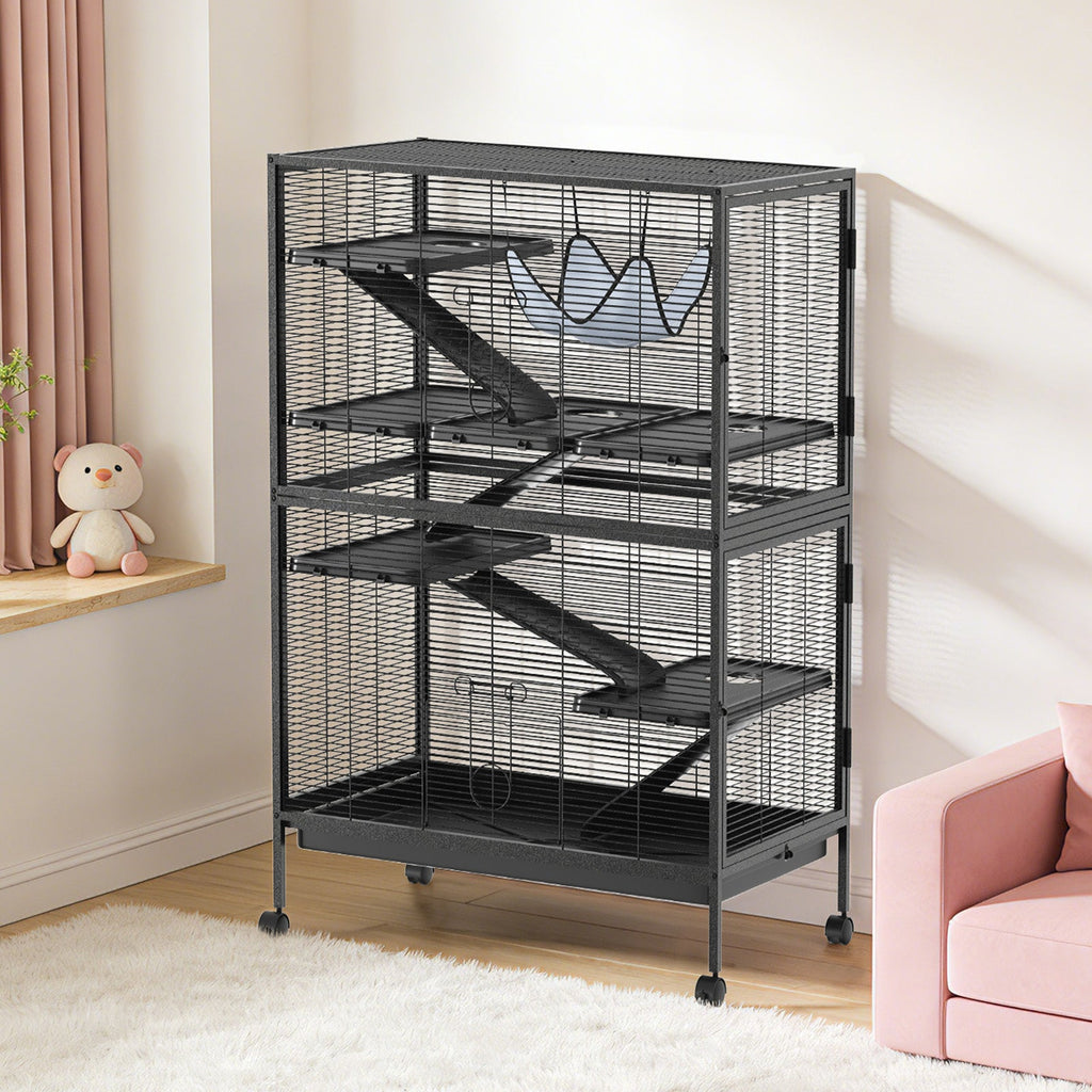 Garvee 50"H Ferret Cage, Multi-Level Small Animal Cage on Wheels, 6 Removable Platforms & Hammock, 5 Ramps & Hammock, Ideal for Guinea Pigs, Rabbit, Sugar Glider & Small Animals