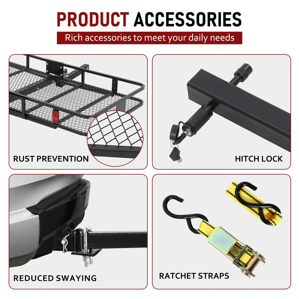 Garvee 70" x 30" Hitch Cargo Carrier, 500 Lbs Heavy Duty Folding Cargo Basket for 2" Receiver, Carbon Steel Rear Hitch Mount Rack with Reflectors, Stabilizer, Ratchet Straps & Locks for SUV Truck Pickup