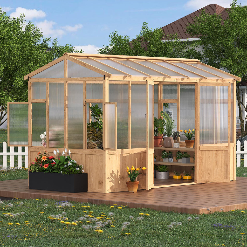 Garvee 8x12 ft Wooden Greenhouse for Outdoor - Heavy Duty Walk-in Green House Kit with 6 mm Polycarbonate,Ventilated Window & Lockable Door for Backyard,Patio,Lawn