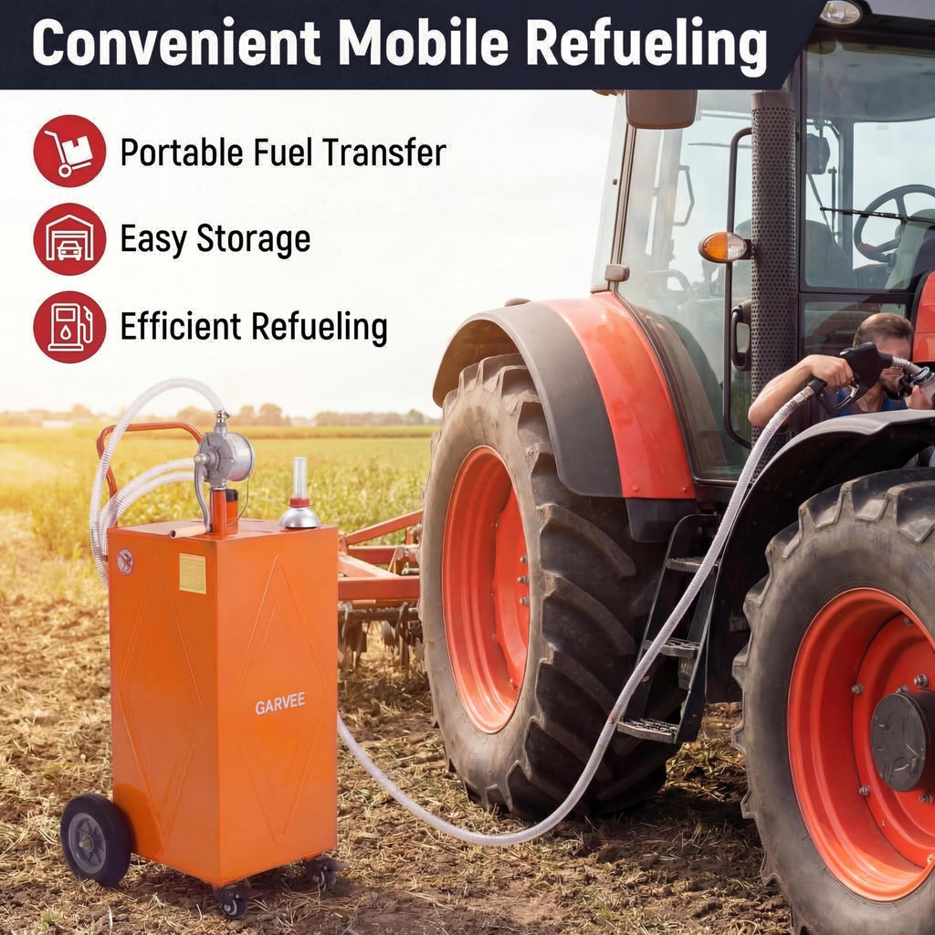 Garvee 30 Gallon Fuel Caddy with Manual Pump, Portable Fuel Transfer Tank on Wheels, Heavy Duty Gasoline & Diesel Storage Container for Trucks, Boats, ATVs, Lawn Mowers, Farm Equipment