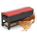 Garvee 120lbs Large Metal Chicken Feeder Box – Galvanized Steel, Automatic Poultry Feeding, Waterproof Red Lid, Brake Casters, Portable Handles – For Chickens, Ducks, Geese, Hens, Roosters, Quail, Turkey – Large - Red Lid