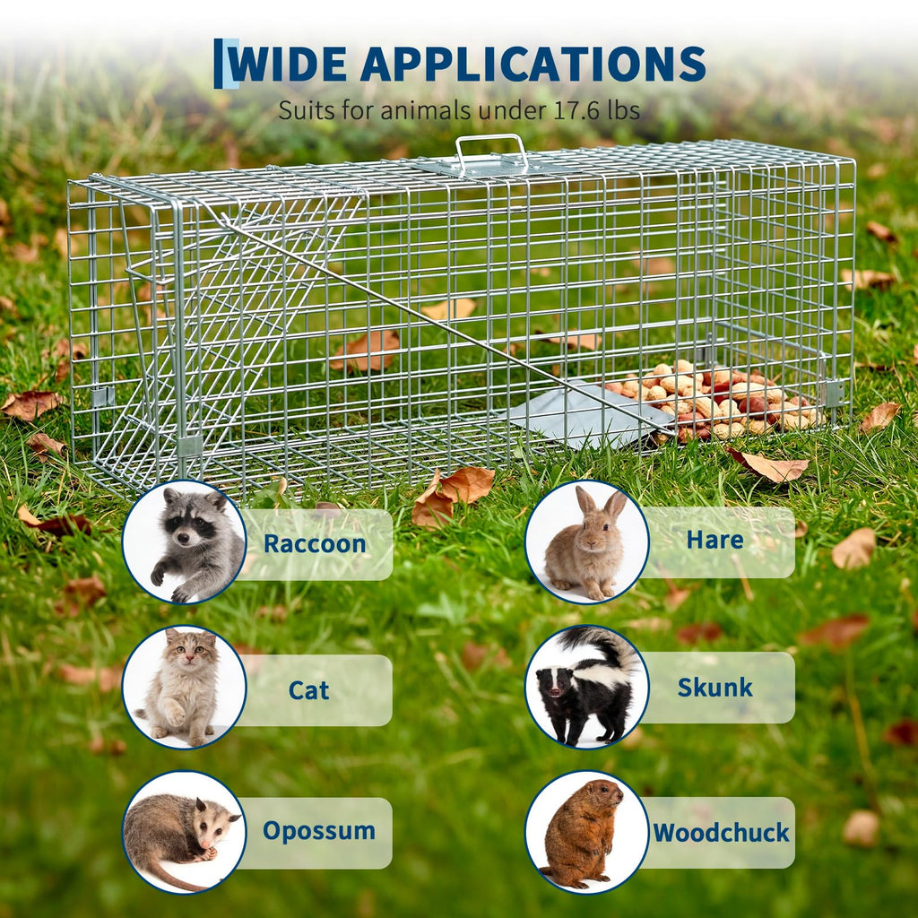 Garvee Heavy Duty Live Animal Trap Cage – Humane, Collapsible Steel, Sensitive Trigger, Easy Assembly – For Stray Cats, Raccoons, Skunks, Groundhogs, Armadillos – 36x10x12 in / 91.5x25.4x30.5 cm