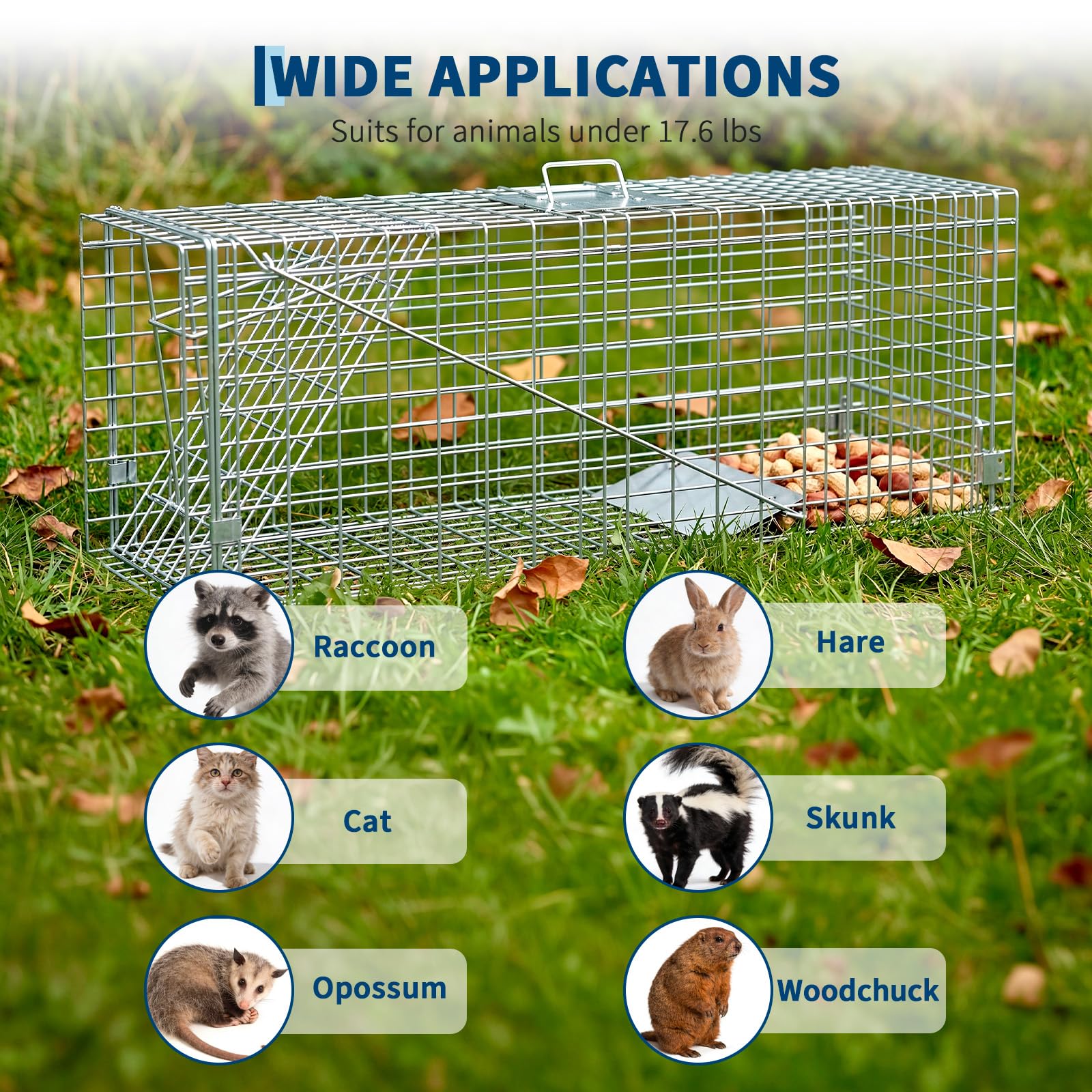 Garvee Heavy Duty Live Animal Trap Cage – Humane, Collapsible Steel, Sensitive Trigger, Easy Assembly – For Stray Cats, Raccoons, Skunks, Groundhogs, Armadillos – 36x10x12 in / 91.5x25.4x30.5 cm