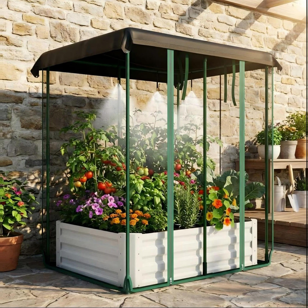 Garvee 6' x 3' x 1' Raised Garden Bed Kit with Shade Cloth & Drip Irrigation, 3-in-1 Galvanized Metal Planter Box with Insect Mesh Cover, Self-Watering Outdoor Garden Bed for Vegetables, Flowers & Herbs