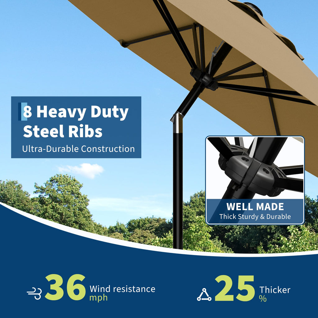 Garvee 9 ft Patio Umbrella, Outdoor Market Table Umbrella with Crank Lift, Push Button Tilt, 8 Sturdy Ribs & UV Protection for Pool, Deck, Yard and Garden, Tan