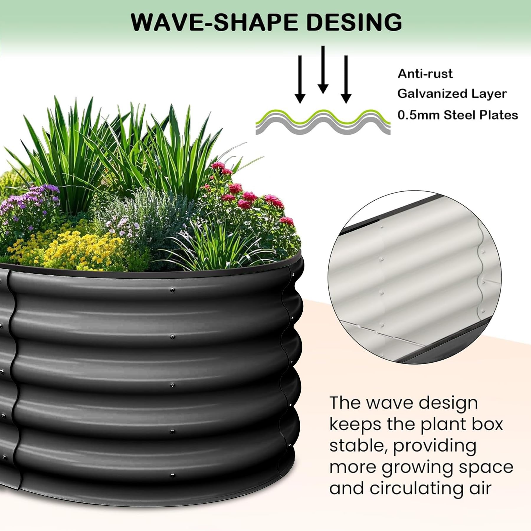 Garvee Galvanized Raised Garden Bed 8x2x1FT Rust-Resistant Durable Steel Open Bottom Design Metal Planter Box for Vegetables Flowers Outdoor Gardening