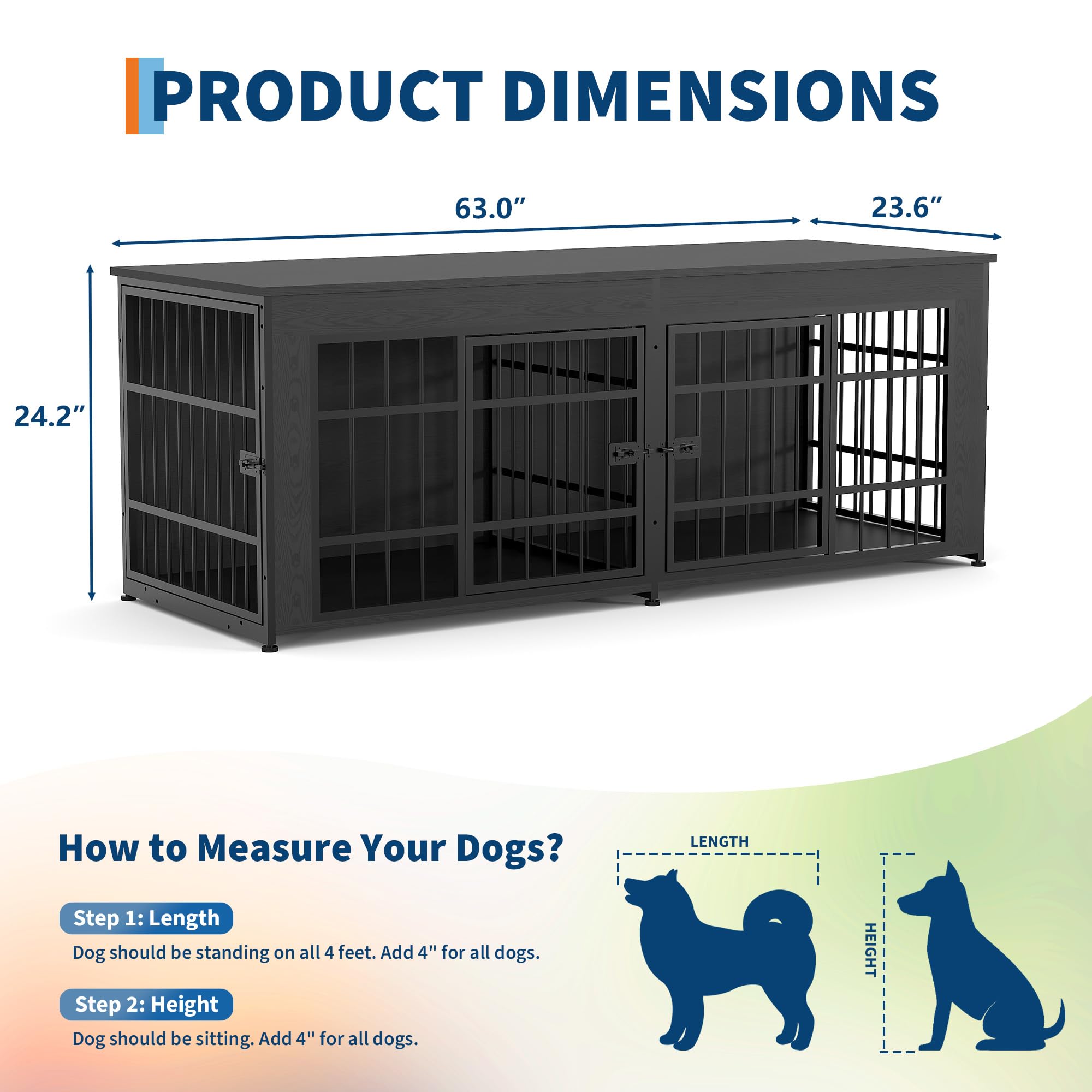 Garvee Double Dog Crate Furniture with Divider – Heavy Duty Wooden Dog House TV Stand – 3-in-1 Indoor Kennel End Table for Medium and Large Dogs – Adjustable Feet, Easy Assembly – Gray