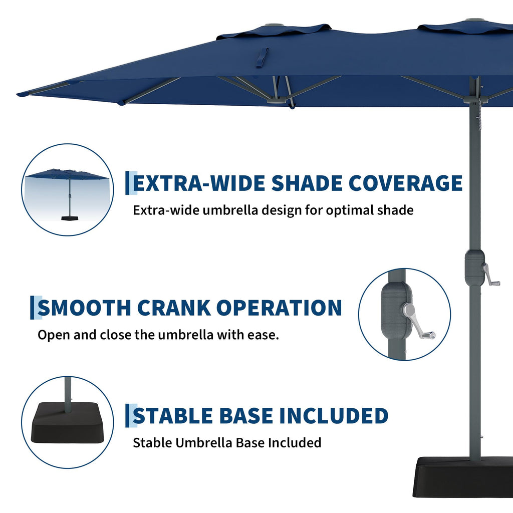 Garvee 9' × 15' Extra Wide Patio Umbrella, 12-Rib Iron Frame, Oxford Canopy, Blue