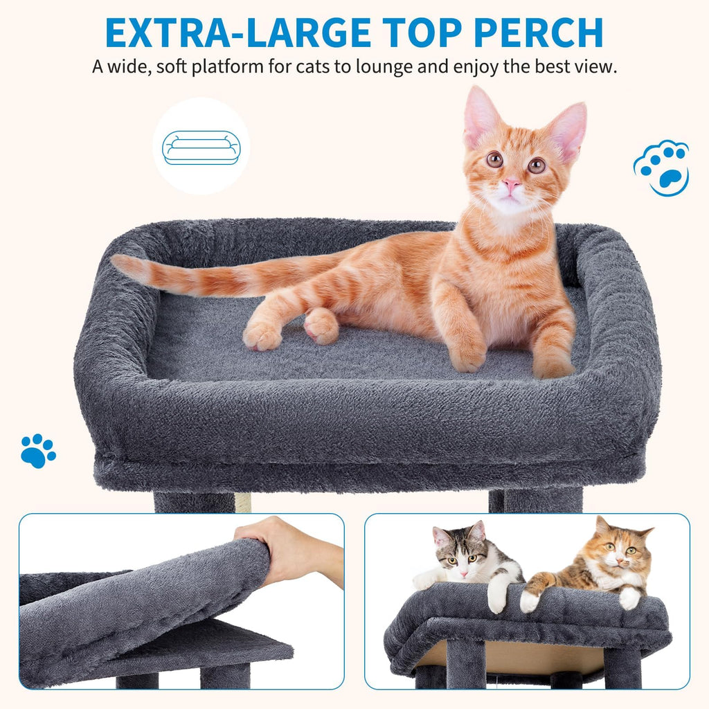 Garvee 61" Multi-Level Cat Tree for Indoor Cats, Heavy-Duty Tower for Large Adult & Maine Coon Cats with Oversized Perch, Dual Condos, Natural Sisal Scratching Posts & Play Toys – Dark Gray