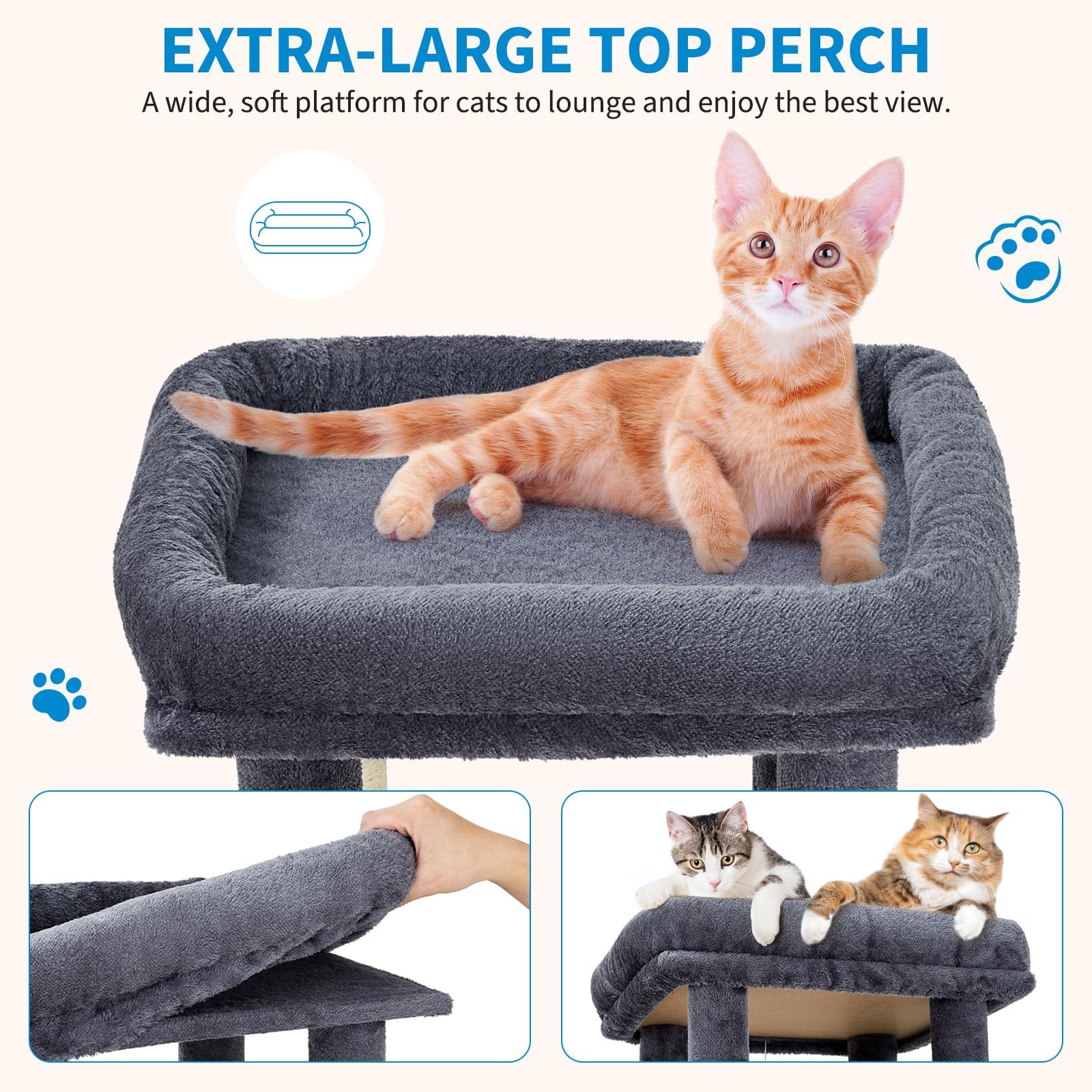 Garvee 61" Multi-Level Cat Tree for Indoor Cats, Heavy-Duty Tower for Large Adult & Maine Coon Cats with Oversized Perch, Dual Condos, Natural Sisal Scratching Posts & Play Toys – Dark Gray