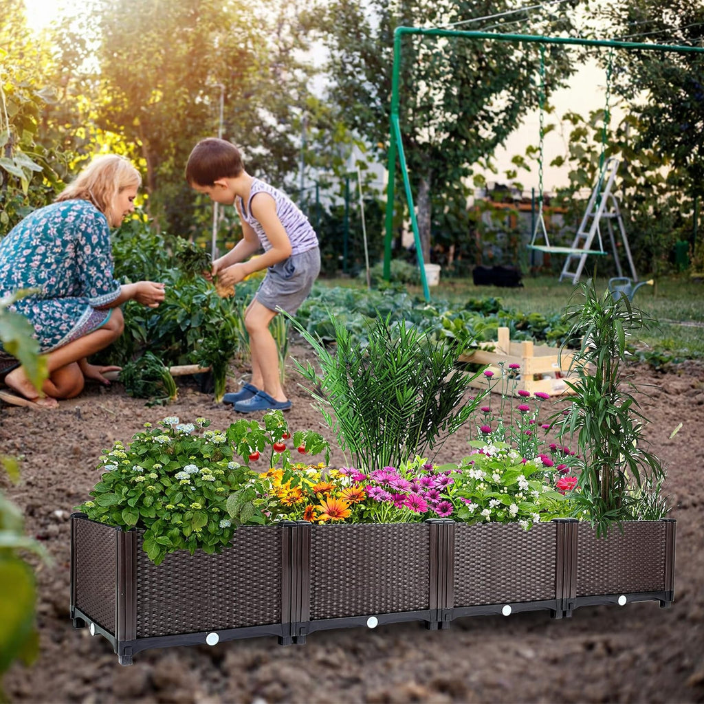 Garvee Large Brown Self-Watering Raised Garden Bed Planter Box – Deep Root Design, Drainage Plugs, Heat & Frost Resistant – Perfect for Patio, Deck, Balcony – Grow Vegetables, Flowers, Herbs – Color: Brown