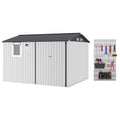 Garvee 10x8FT Metal Outdoor Storage Shed with Pushable Window, LED Light & Pegboard, Lockable Double Doors, Sloping Roof, Ventilation, Corrosion-Resistant Steel Garden Tool Shed for Patio, Backyard & Garage